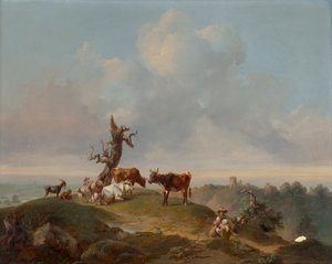 Vacas e cabras no pasto de Joseph Heicke