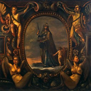Figura alegórica com putti em cartucho (óleo sobre tela)