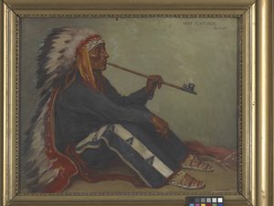 Chefe Flat Iron, Sioux (óleo sobre tela) de Joseph Henry Sharp