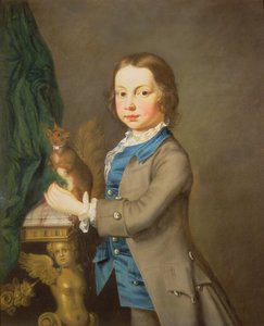 Um, retrato, de, um, menino, com, um, esquilo animal estimação, 18º século