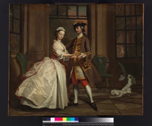 Pamela e o Sr. B. no Summerhouse, de "Pamela: ou Virtude Recompensada" por Samuel Richardson (1689-1761), publicado em 1740, c.1744