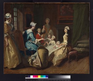 Pamela conta um conto infantil, de "Pamela: ou Virtude Recompensada", de Samuel Richardson (1689-1761), publicado em 1740, c.1744