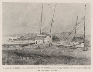 Estação Telegráfica Sem Fio de Marconi em Mullion, Cornwall, naufragada por um Gale em 17 de setembro de Joseph Holland Tringham