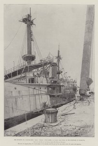 O Edifício de um Navio de Batalha, Oceano HMS, Twin-Screw, 1ª Classe, 12.950 Toneladas, no Dockyard em Plymouth
