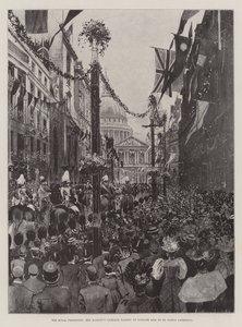 A procissão real, carruagem de sua majestade passando Ludgate Hill para a Catedral de São Paulo de Joseph Holland Tringham