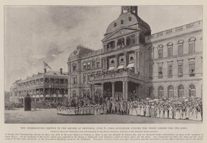 O serviço de ação de graças na praça em Pretória, 8 de junho, Lord Kitchener chamando três elogios para o rei de Joseph Holland Tringham