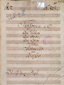 Primeira página da partitura musical da Sinfonia em C de Pleyel de Joseph Ignace Pleyel