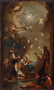 A descida do Espírito Santo (Pentecostes), Óleo sobre tela de Joseph Ignaz Mildorfer (1719-1775), cerca de 1750 - (A descida do Espírito Santo (Pentecostes), Óleo sobre tela de J.I.Mildorfer, c. 1750) - Magyar Nemzeti Galeria (Hungria) de Joseph Ignaz Mildorfer