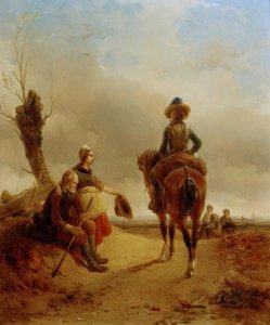 Paisagem com cena barroca cavaleiro de Joseph Jodocus Moerenhout