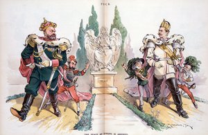 Alexandre III, com a designação "Rússia", olhando para Guilherme II, com a designação "Alemanha" de Joseph Keppler
