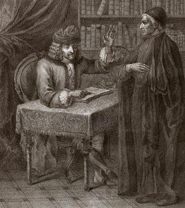 Voltaire e os religiosos - VOLTIER, François-Marie Arouet - com um clero. Voltaire e um sacerdote (Religião) - Gravura de Joseph Lante - 1764 de Joseph Lante