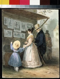"No vendedor de gravuras" (No vendedor de gravuras) Aquarela de Hippolyte Bellange (1800-1866) 1831 Museu Hermitage, São Petersburgo (São Petersburgo) de Joseph Louis Hippolyte Bellange