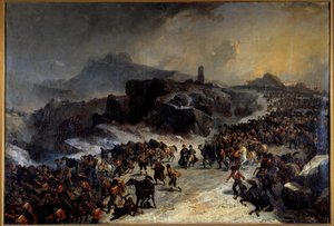 A travessia da Serra Guadarama (Guadarrama) em Espanha em Dezembro de 1808 por Napoleão I Pintura de Joseph Louis Hippolyte Bellange (1800-1866) Paris do século XIX, Musee de l