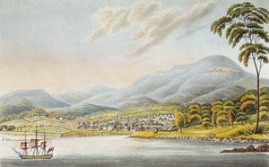 Vista da cidade de Hobart, 1824 de Joseph Lycett