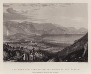 O Mar Morto, Jericó e a Boca do Jordão, as montanhas de Moab na Distância (cor litho)