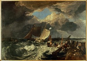 Cais de Calais, com pescadores franceses a prepararem-se para o mar: Um navio inglês a chegar ... (pintura sobre tela) de Joseph Mallord William Turner