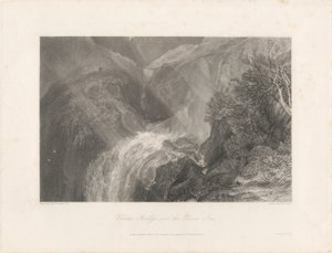 Ponte Chain sobre o rio Tees, 1838 (gravura & gravura) de Joseph Mallord William Turner