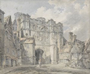 Porta da igreja de Christ, Canterbury, 1793-94 (wc no papel) de Joseph Mallord William Turner