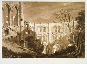F.51.I Abadia de Rivaulx, do &39;Liber Studiorum&39;, gravada por Henry Dawe, 1812 de Joseph Mallord William Turner