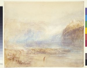Quedas do Reno em Schaffhausen - Vista Distante (aguarela, caneta e tinta vermelha sobre papel branco) de Joseph Mallord William Turner