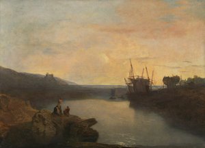 Castelo Harlech, de Tygwyn Ferry, Crepúsculo da Noite de Verão [1799, Royal Academy of Arts, Londres, catálogo da exposição] de Joseph Mallord William Turner