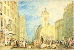 High Street, Edimburgo, c.1818 (aquarela, caneta, tinta, grafite e riscos em papel tecido) de Joseph Mallord William Turner