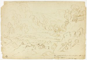 A Queda do Rio Tumble (reto); Vista de Fastraly (verso) de Joseph Mallord William Turner
