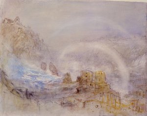 As Cataratas do Reno em Schaffhausen (lápis, tinta vermelha e wc no papel) de Joseph Mallord William Turner