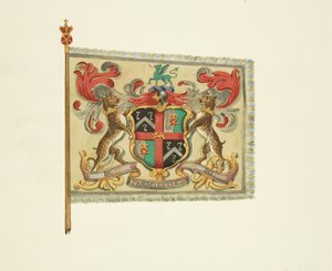 Banner dos Barbeiros e Cirurgiões, com a inscrição "De Praescientia Dei", c.1833 (lápis, aguarela e corpóreos sobre papel) de Joseph Manning