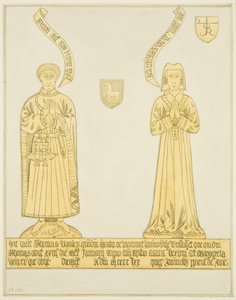 Latão de Thomas Rowley e esposa no corredor central da Igreja de São João (aguarela sobre papel) de Joseph Manning