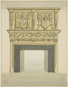 Peça de chaminé na antiga residência de Sir John Knight, Temple Street (aguarela sobre papel) de Joseph Manning