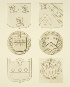 Brasões sobre lápides (aguarela sobre papel) de Joseph Manning