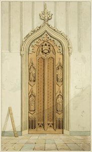 Portas feitas por Clarke, em cada lado do altar de São Marcos (aguarela sobre papel) de Joseph Manning