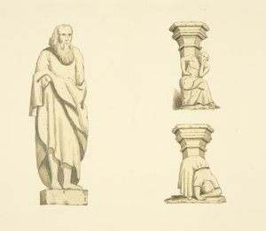 Figura e duas treliças em nichos da Torre de Santa Maria Redcliffe (aguarela sobre papel) de Joseph Manning