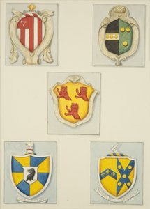 Cinco escudos de armas de monumentos na Igreja do Templo (aguarela sobre papel) de Joseph Manning
