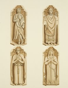 Quatro figuras decorando as portas feitas por Clarke, em cada lado do altar de São Marcos (aquarela sobre papel) de Joseph Manning