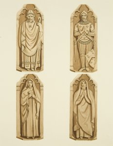 Quatro figuras decorando as portas feitas por Clarke, em cada lado do altar de São Marcos (aquarela sobre papel) de Joseph Manning