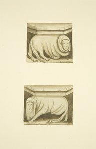 Quatro treliças na varanda norte (originalmente estátuas de suporte) de St Mary Redcliffe (aguarela sobre papel) de Joseph Manning