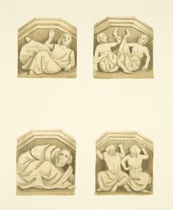 Quatro treliças na varanda norte (originalmente estátuas de suporte) de St Mary Redcliffe (aguarela sobre papel) de Joseph Manning