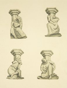 Quatro treliças na torre (originalmente estátuas de suporte) de St Mary Redcliffe (aguarela sobre papel) de Joseph Manning