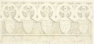 Friso gótico e brasões na sala de sacristia da Catedral de Bristol (lápis e aguarela sobre papel)