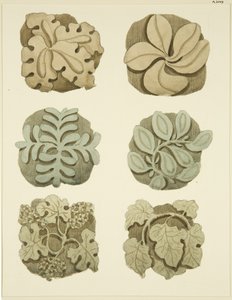 Pedras da virilha (chefes) no tecto de St Mary Redcliffe (aguarela sobre papel) de Joseph Manning