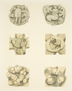 Seis pedras de virilha no teto ao entrar na porta norte da Catedral de Bristol (aquarela sobre papel) de Joseph Manning