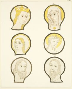 Seis cabeças em vitrais a sul do coro na Catedral de Bristol (aguarela sobre papel) de Joseph Manning