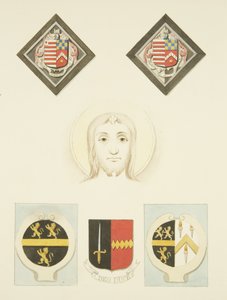 Vidro Manchado, Escudos e Escudos na Igreja de São Pedro (aguarela sobre papel) de Joseph Manning