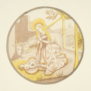 Vidro manchado na janela da capela privada do Palácio do Bispo: A Natividade (aguarela sobre papel) de Joseph Manning