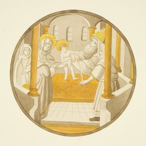 Vidro manchado na janela da capela privada do Palácio do Bispo: A Apresentação no Templo (aguarela sobre papel) de Joseph Manning