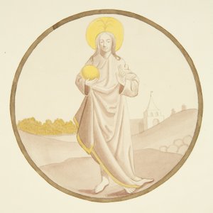 Vidro manchado na janela da capela privada do Palácio do Bispo: O Salvador (desenho, aguarela) de Joseph Manning