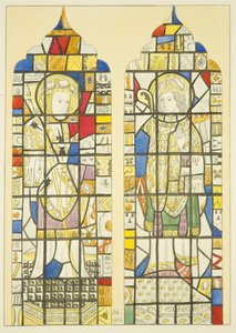 Vidro manchado na janela sobre o Monumento de Canynges em St Mary Redcliffe (aguarela sobre papel) de Joseph Manning