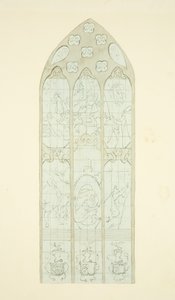 Janela de vidro manchado na extremidade leste do corredor norte da Catedral de Bristol (lápis e aquarela sobre papel) de Joseph Manning